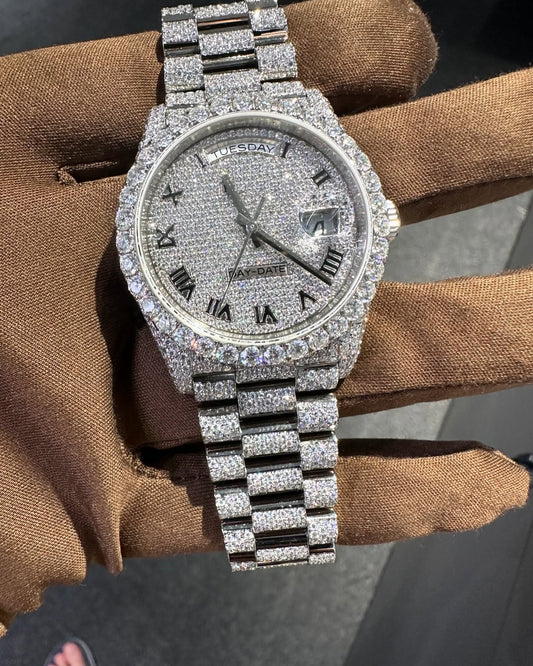 Luxurious Roman Dial Watch, Automatic Movement Watch, VVS Moissanite Diamond Watch, Hip Hop Style Fully Iced out Watch